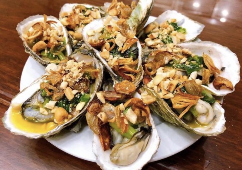 hàu nướng mỡ hành bằng nồi chiên không dầu