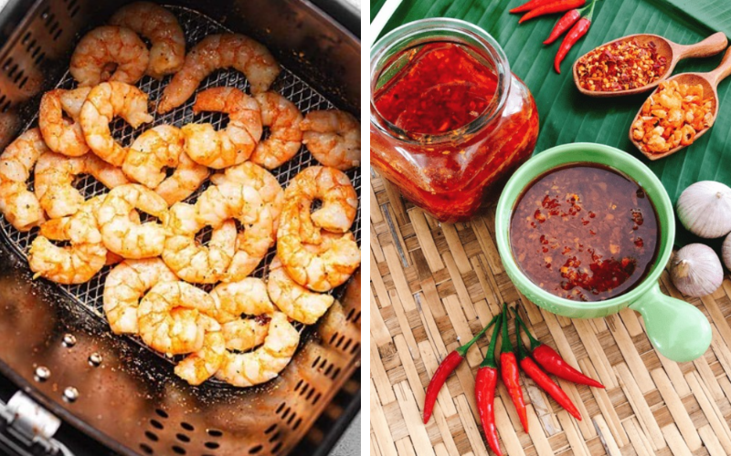 nướng tôm bằng nồi chiên không dầu