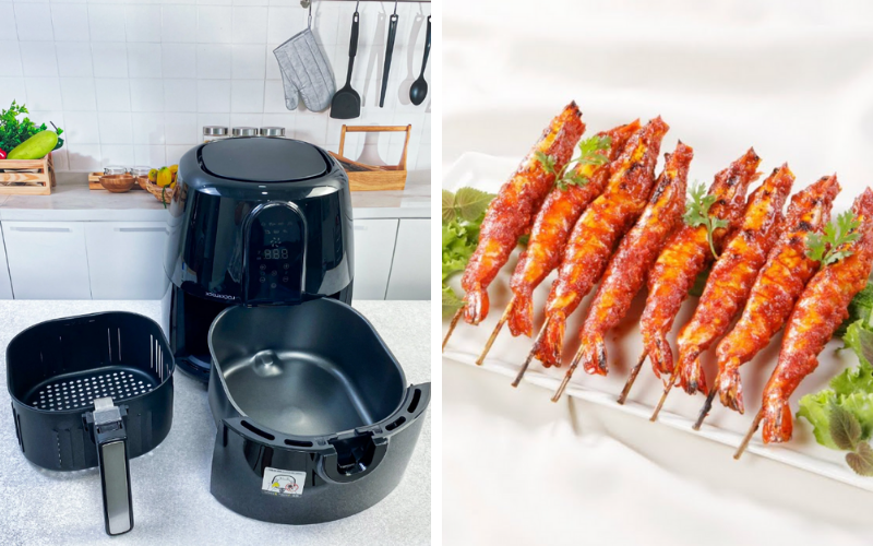 nướng tôm bằng nồi chiên không dầu